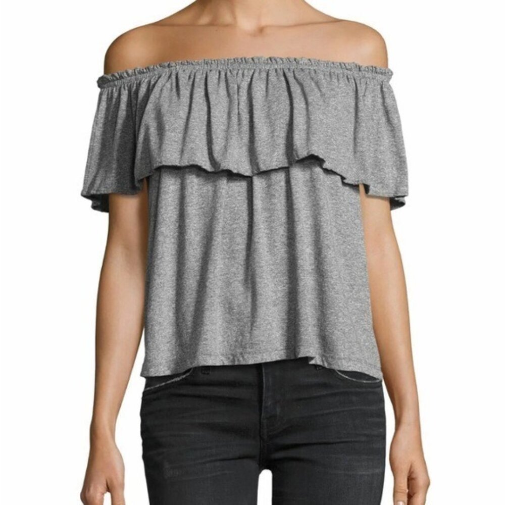 Current/Elliott Gray‎ Convertible Off the Shoulder One Shoulder Ruffle Top